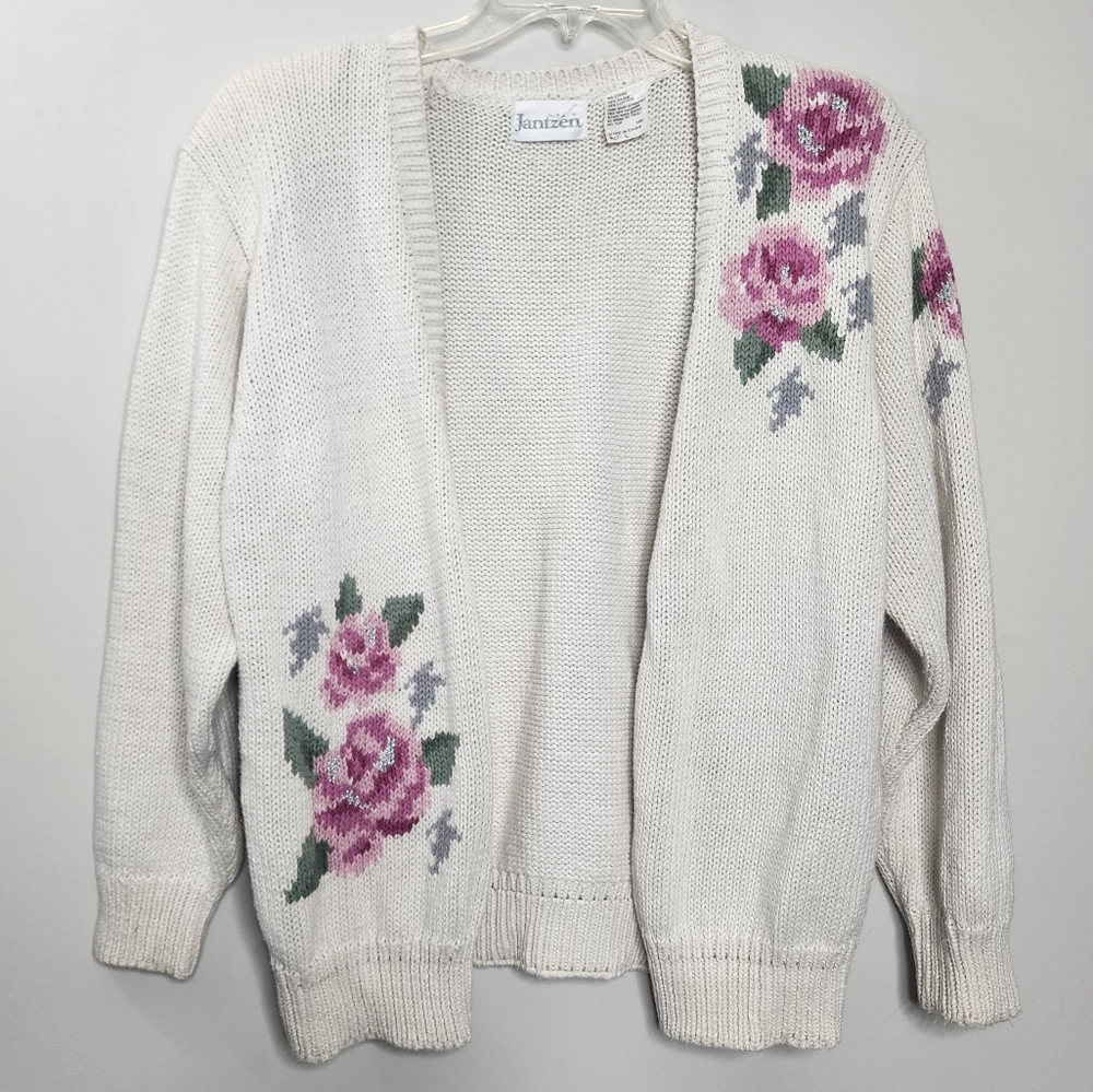 Vintage Jantzen Floral Embroidered‎ Cardigan Sweater Large - Picture 2 of 12
